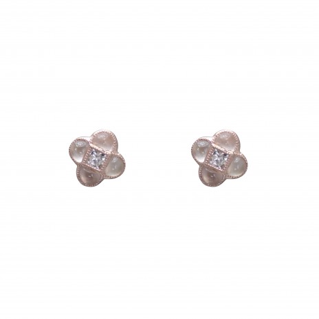 9ct Rose Gold Flower Studs with Carved Cabochon Morganite and Diamond