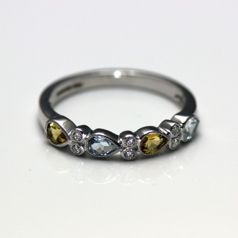 9ct White Gold Pear Shaped Stone Hoop with Citrine, Topaz and Diamond