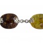 Silver Openwork Flower Bracelet with Red and Yellow Oval Amber Cabochons
